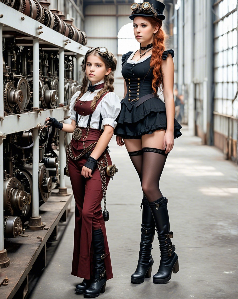 Women in Vintage Industrial Fashion with Steampunk Elements