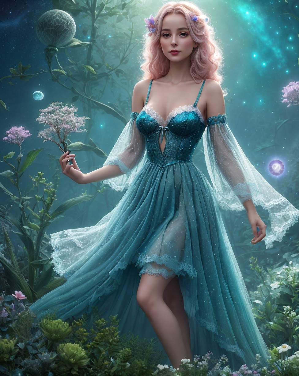 Digital Painting of Woman in Magical Forest Setting