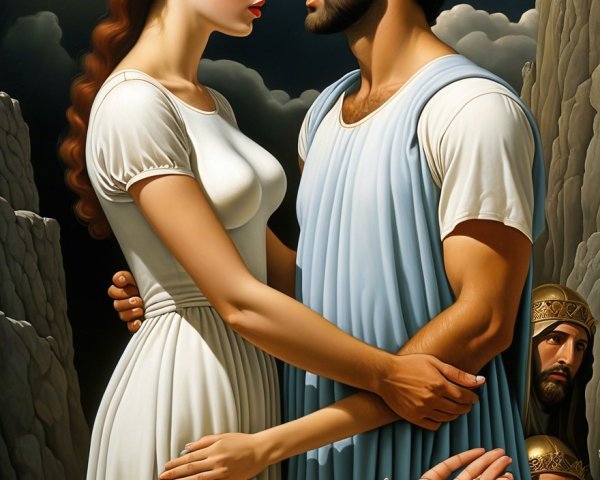 Intimate Moment Between a Man and Woman in Dramatic Setting