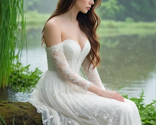 Ethereal Wedding Gown in a Serene Natural Setting