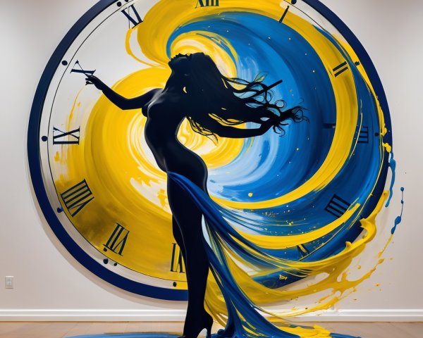 Silhouette of a Woman with Vibrant Clock Design