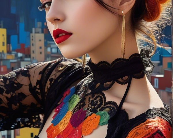 Portrait of a Young Woman with Colorful Hair and Makeup