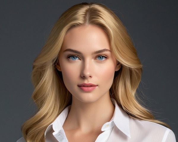 Portrait of a young woman with blonde hair and blue eyes