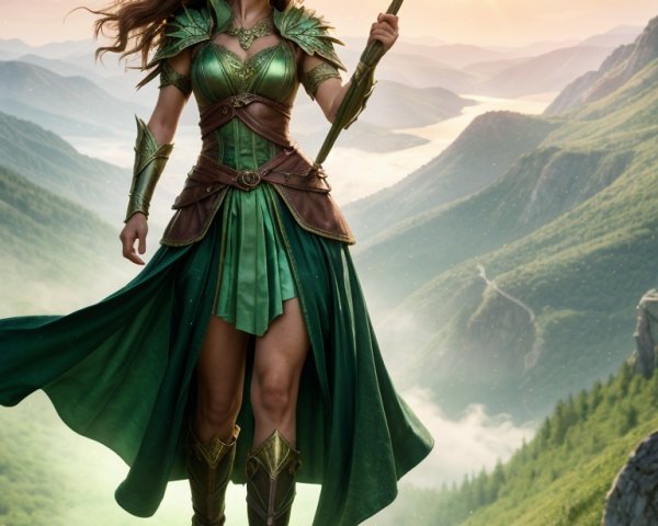 Female Fantasy Character on Rocky Outcrop at Sunset