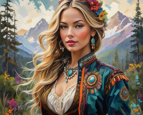 Portrait of a woman in colorful traditional attire