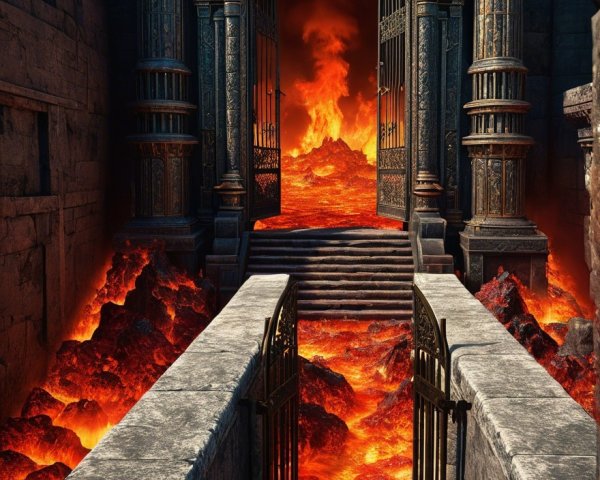 Ornate Doorway Revealing Fiery Lava Landscape