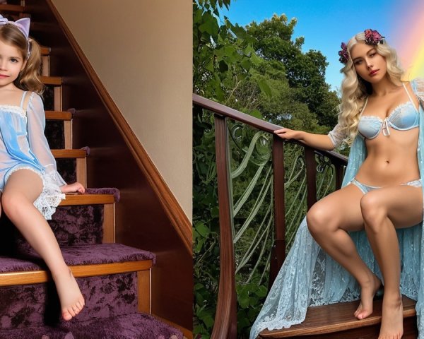 Contrast of Youthful Innocence and Adult Elegance in Blue