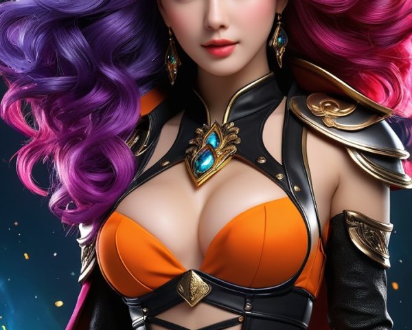 Fantasy Character with Purple and Pink Hair Details