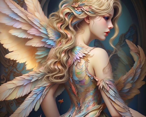 Fairy Figure with Pastel Wings in Enchanted Realm