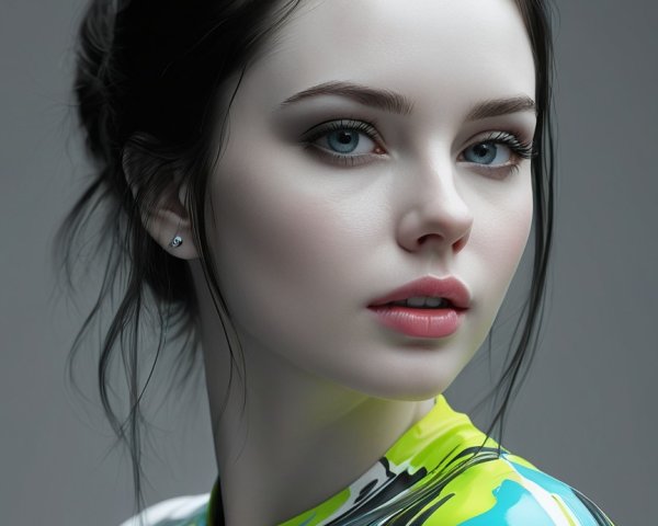 Close-Up Portrait of a Young Woman with Blue Eyes