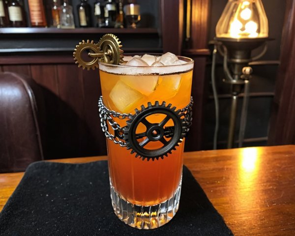 Vibrant Orange Drink in Steampunk Glass Setting