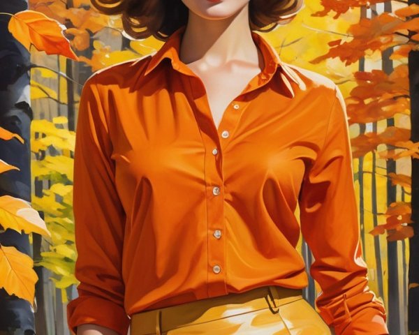 Confident Woman in Vibrant Autumn Forest Setting