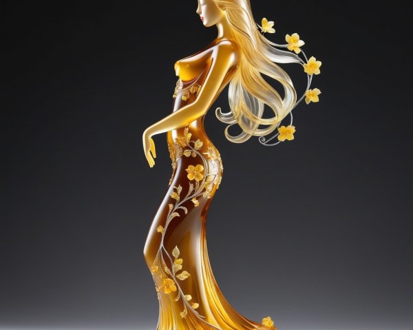 Elegant Glass Figurine of a Woman in Amber Gown