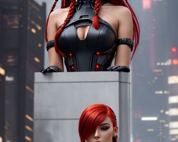 Futuristic Cyborg Women in Cyberpunk Cityscape