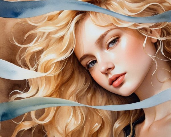 Portrait of a Young Woman with Blonde Hair and Waves