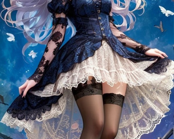 Elegant Character in Moonlit Sky with Butterflies