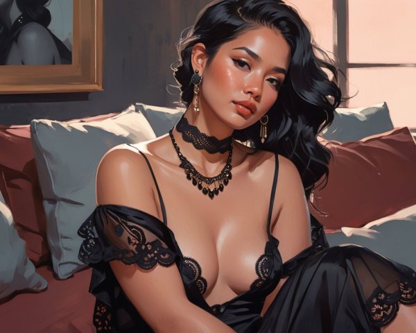 Portrait of a woman in elegant black lace attire
