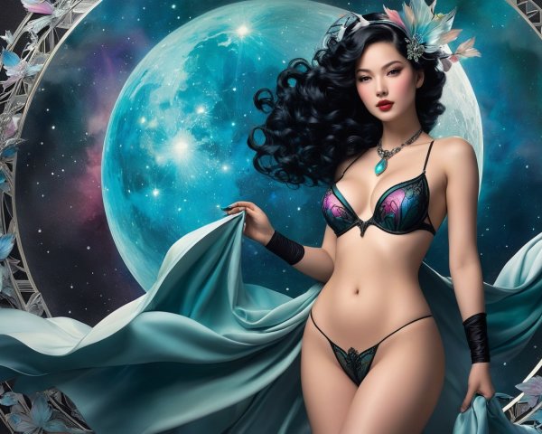 Intricate Lingerie Set with Celestial Backdrop