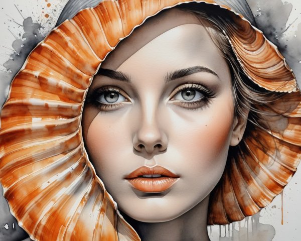Portrait of a Young Woman Framed by an Orange Seashell
