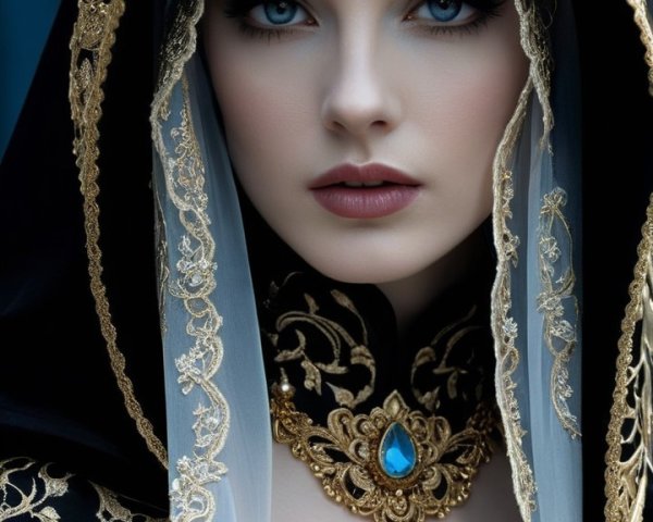 Close-up of a woman in ornate traditional attire