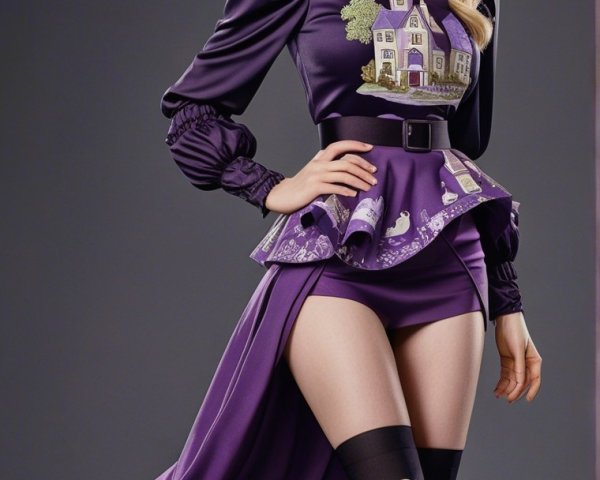 Vibrant Purple Outfit with Peplum Waist and Designs
