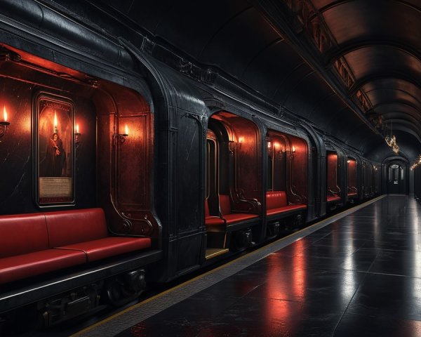 Gothic Aesthetic of a Dimly Lit Subway Station