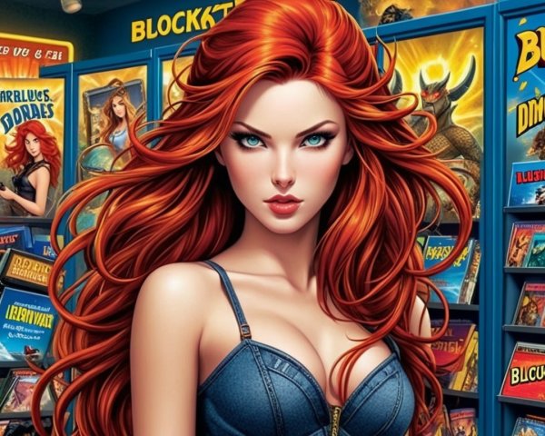 Female Character in Colorful Comic Book Store