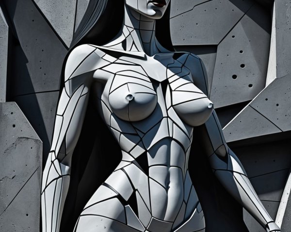 Stylized Humanoid Sculpture with Fragmented Appearance