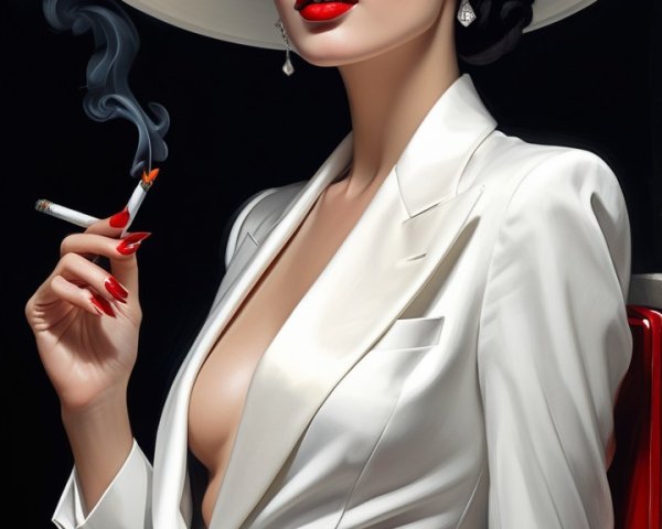 Elegant Woman in White Suit with Vintage Style