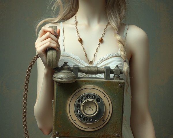Serene figure in vintage attire with antique camera