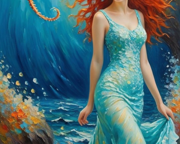Mystical Underwater Scene with Enchanting Woman
