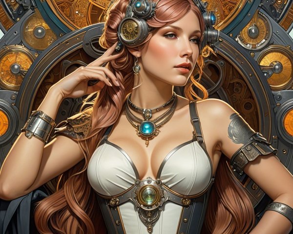 Steampunk Woman in Corset with Metallic Details