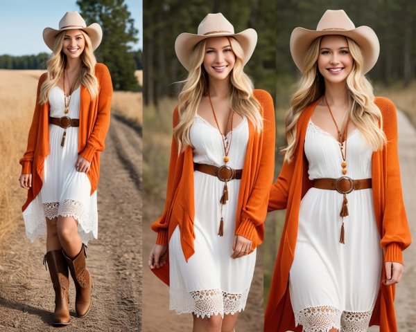 Young Woman in White Dress on Rural Path with Hat