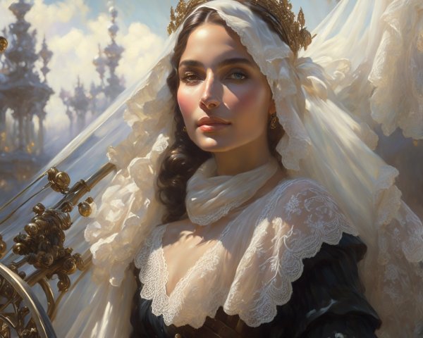 Regal woman in elegant dress with intricate jewelry