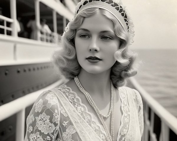 Vintage Portrait of Elegant Woman by the Ocean