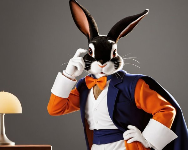 Whimsical Character in Tuxedo with Rabbit Head