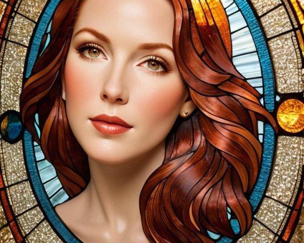 Stained Glass Artwork of a Woman's Serene Face