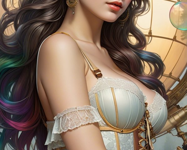 Elegant Woman in Corseted Gown with Steampunk Accents