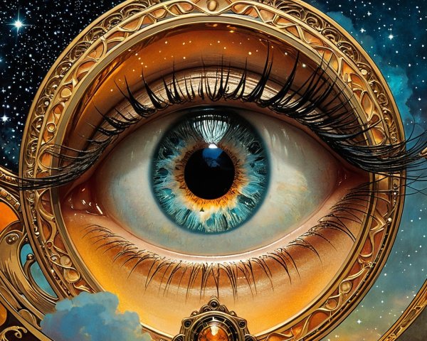 Detailed Eye with Blue and Amber Hues and Patterns