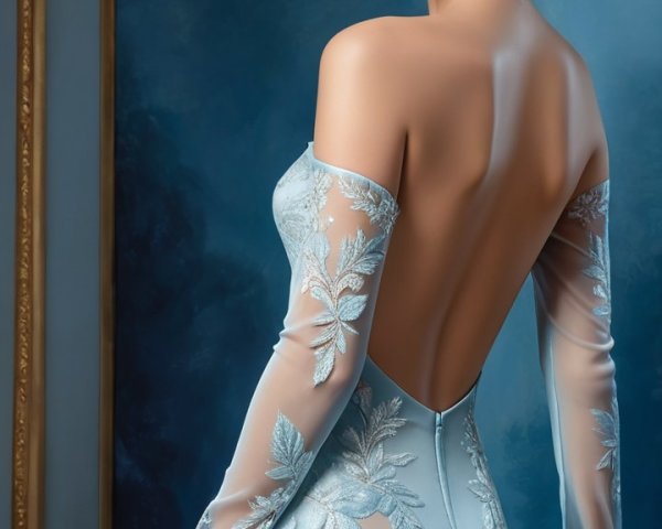 Elegant Woman in Pastel Blue Backless Gown