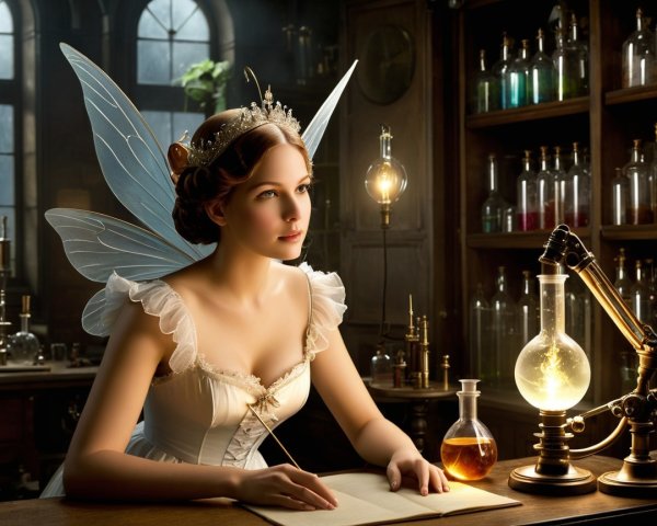 Whimsical Fairy in Enchanting Laboratory Setting