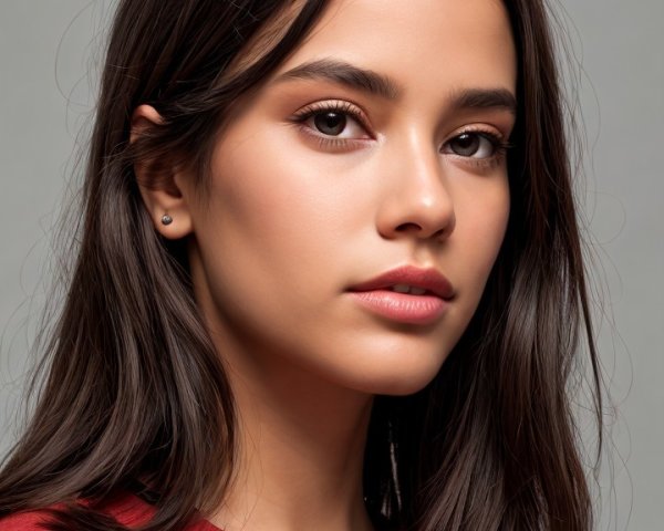 Young woman in red sweater with polished look