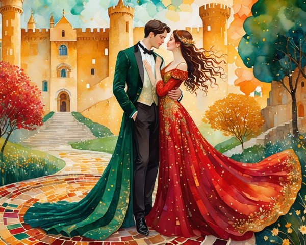 Elegant Couple in Romantic Castle Setting
