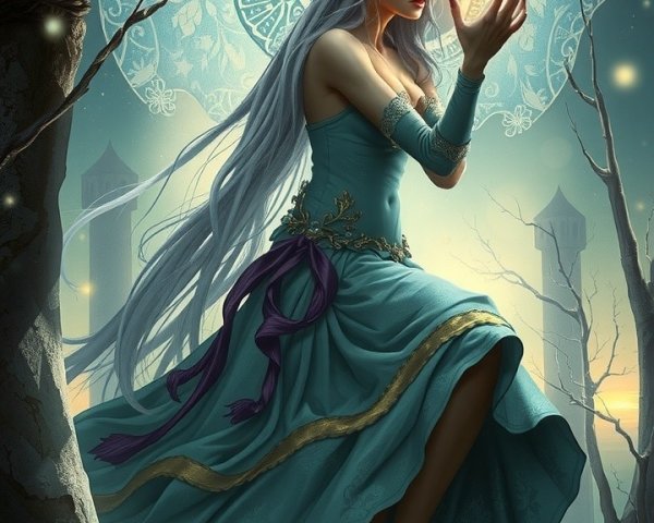 Fairy with Silver Hair in Misty Forest Setting
