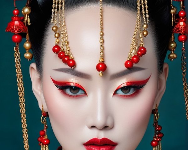 Goddess-like woman in traditional Chinese attire and jewelry