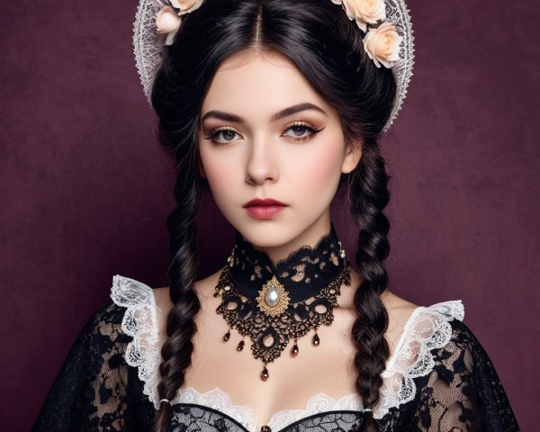 Portrait of a Young Woman in Black Lace Dress