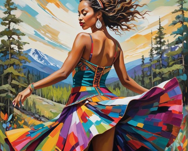 Vibrant Portrait of Woman in Colorful Dress and Nature