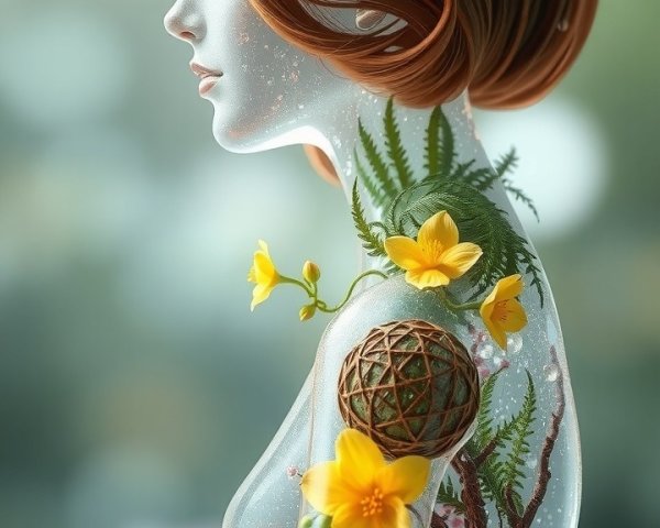 Floral-Patterned Figure in Nature-Inspired Artwork