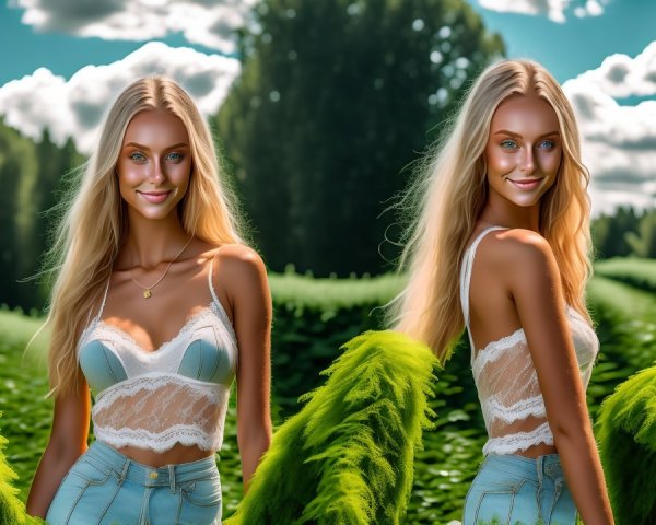 Young woman in a green field with blonde hair