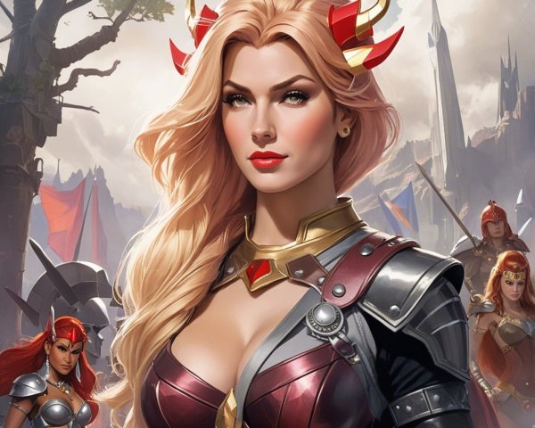 Fierce Warrior in Intricate Armor in Fantastical Landscape